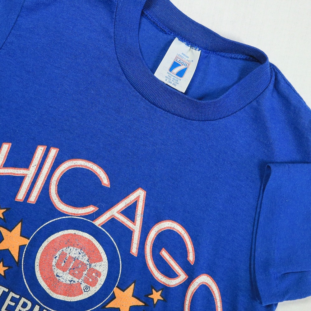 Vintage Logo 7 Chicago Cubs T Shirt Mens Small Blue 1989 NL East Champions MLB - Picture 2 of 11